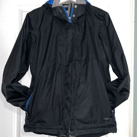 Cabela’s black rain jacket with blue and gray lining - L - Picture 1 of 8